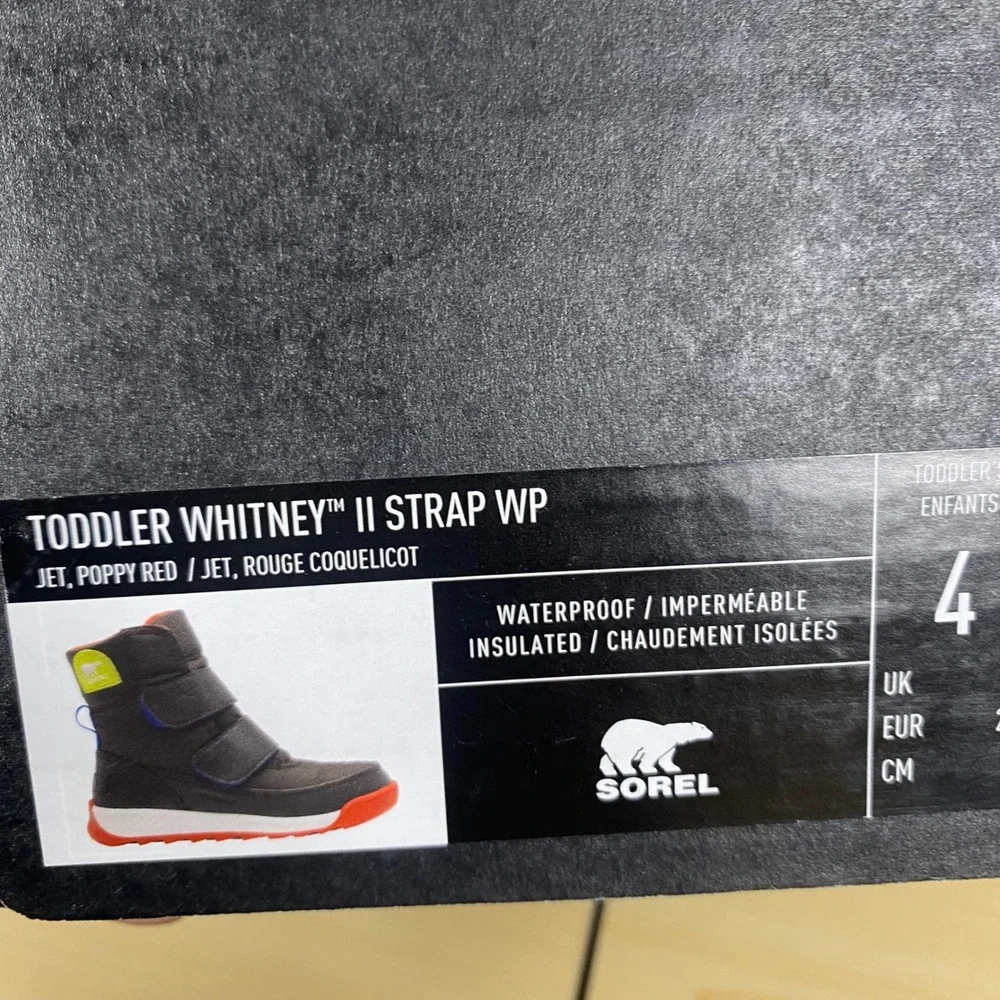 NEW Sorel Toddler Whitney II Strap WP Waterproof Snow Boots Jet Poppy Red 4
